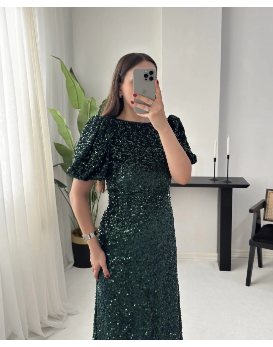 KAİRA PAYETLİ ZÜMRÜT ELBİSE