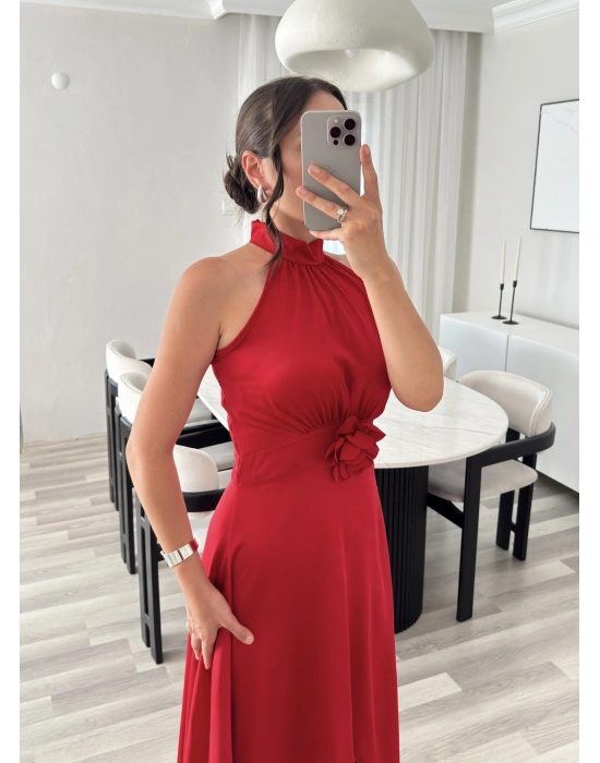 KATHİA ÇİÇEK DETAYLI KIRMIZI ELBİSE