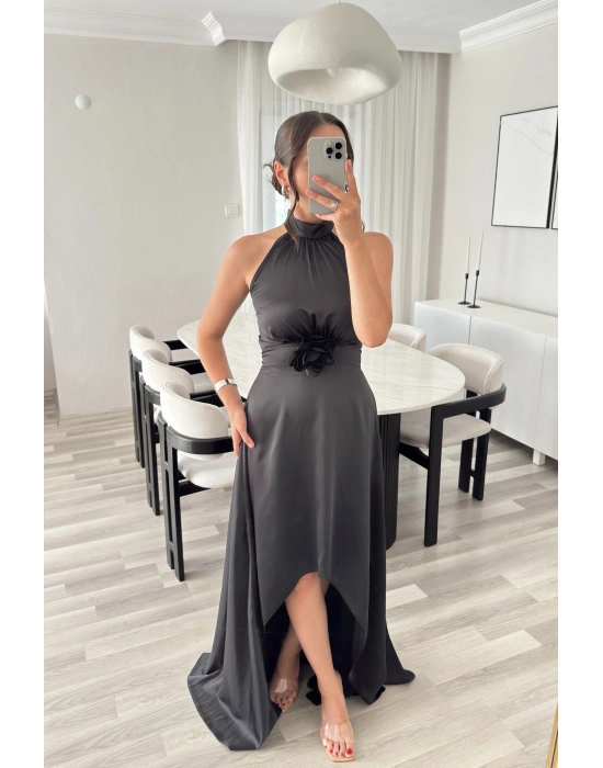 KATHİA ÇİÇEK DETAYLI SİYAH ELBİSE
