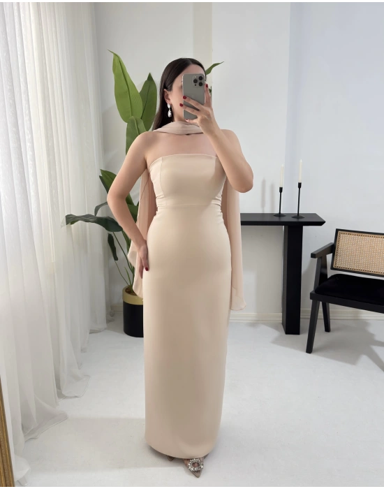 MONA ÇIKARABİLİR ŞAL DETAYLI TAŞ ELBİSE