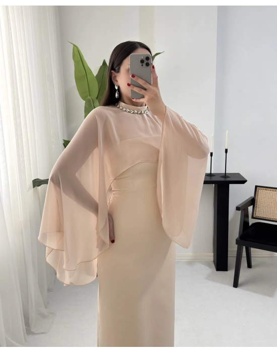 MONA ÇIKARABİLİR ŞAL DETAYLI TAŞ ELBİSE