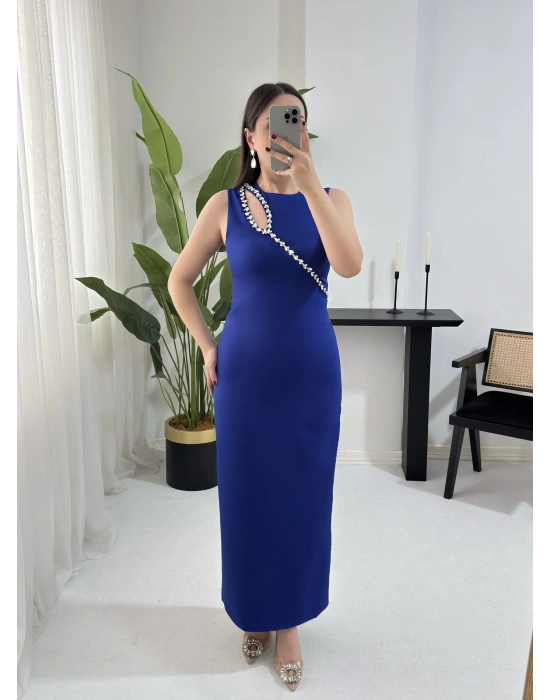 NİNA TAŞ YAKA SAX ELBİSE