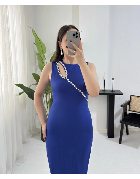 NİNA TAŞ YAKA SAX ELBİSE