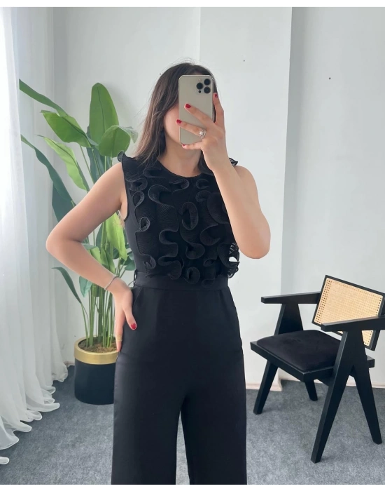 ÖNÜ PİLİSELİ SİYAH TULUM