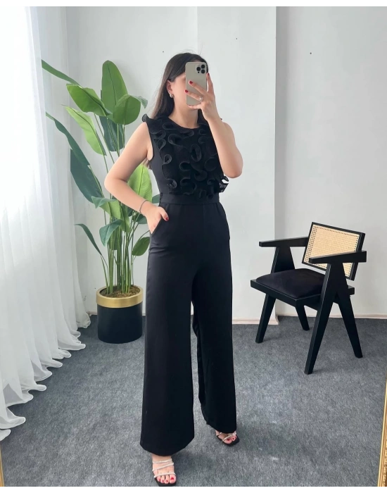 ÖNÜ PİLİSELİ SİYAH TULUM