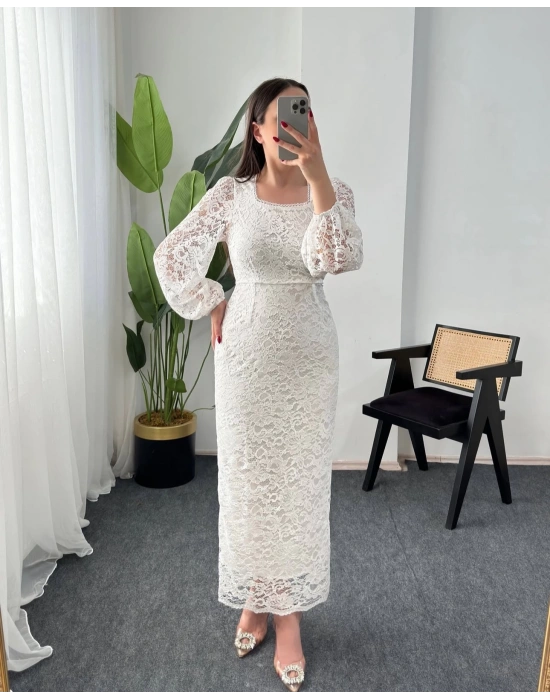 ROSALİE DANTEL BEYAZ ELBİSE