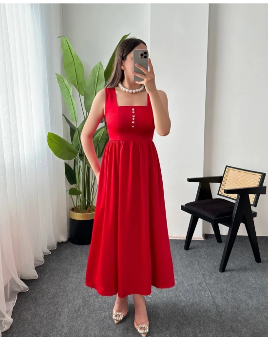 SASHA KIRMIZI SATEN ELBİSE