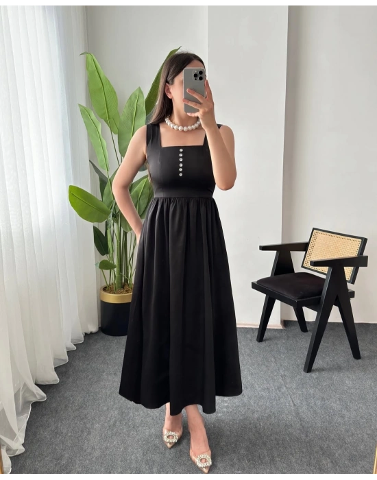 SASHA SİYAH SATEN ELBİSE