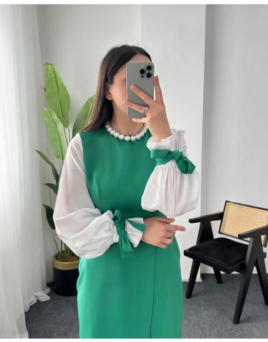 YEŞİL BALON KOL ELBİSE