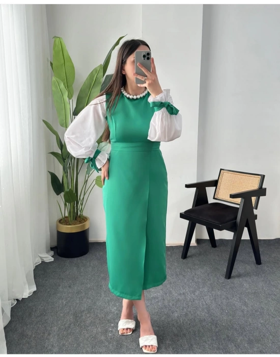 YEŞİL BALON KOL ELBİSE