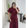 AURA MİDİ BOY GÜL DOKULU BORDO ELBİSE