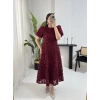 AURA MİDİ BOY GÜL DOKULU BORDO ELBİSE