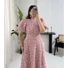 AURA MİDİ BOY GÜL DOKULU PEMBE ELBİSE
