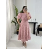 AURA MİDİ BOY GÜL DOKULU PEMBE ELBİSE