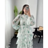 BELLA YEŞİL VOLANLI KAT KAT ŞİFON ELBİSE