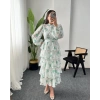 BELLA YEŞİL VOLANLI KAT KAT ŞİFON ELBİSE