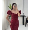 LENORA PAYETLİ BORDO ELBİSE
