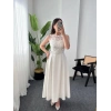 MİLANA ÇİÇEKLİ DETAYLI KEMERLİ BEYAZ ELBİSE