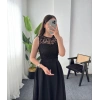 MİLANA ÇİÇEKLİ DETAYLI KEMERLİ SİYAH ELBİSE