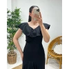 SİYAH KISA KOLLU VOLANLI ELBİSE