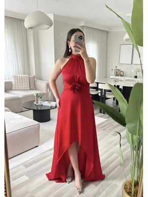 KATHİA ÇİÇEK DETAYLI KIRMIZI ELBİSE