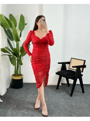 CHRİSTİNA PAYETLİ KIRMIZI ELBİSE