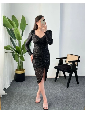 CHRİSTİNA PAYETLİ SİYAH ELBİSE