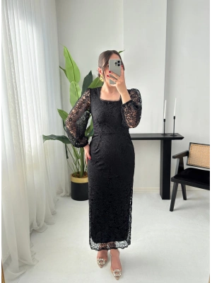 ELORA DANTEL SİYAH ELBİSE