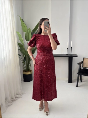 KAİRA PAYETLİ BORDO ELBİSE