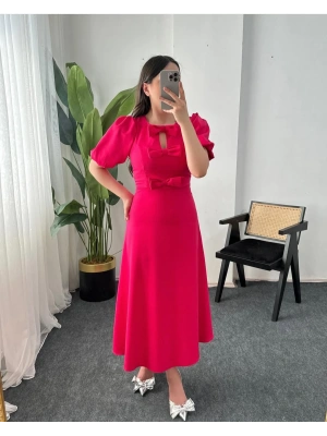 LİDİY FUŞYA FİYONK DETAYLI ELBİSE