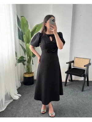 LİDİY SİYAH FİYONK DETAYLI ELBİSE