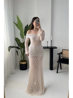 LOPEZ DANTEL BALIK BEJ ELBİSE