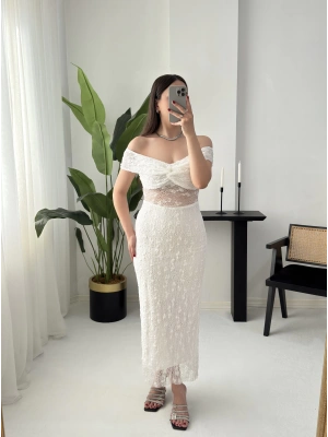 LORRY DANTEL KAYIK YAKA BEYAZ ELBİSE