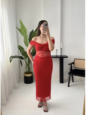 LORRY DANTEL KAYIK YAKA KIRMIZI ELBİSE