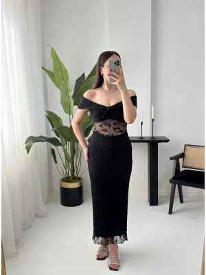 LORRY DANTEL KAYIK YAKA SİYAH ELBİSE