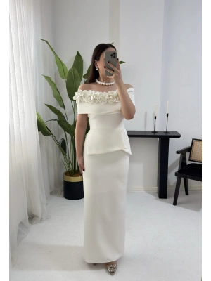 MATİLDA ÇİÇEK DETAYLI BEYAZ ELBİSE