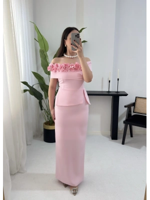MATİLDA ÇİÇEK DETAYLI PEMBE ELBİSE