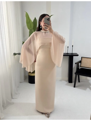 MONA ÇIKARABİLİR ŞAL DETAYLI TAŞ ELBİSE