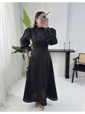 POLİNA PARLAK KUMAŞ SİYAH ELBİSE