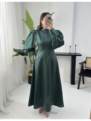 POLİNA PARLAK KUMAŞ ZÜMRÜT ELBİSE