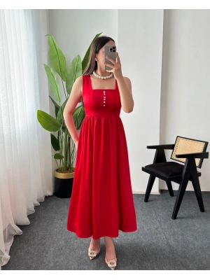 SASHA KIRMIZI SATEN ELBİSE