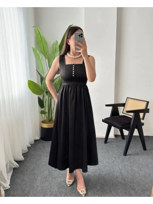 SASHA SİYAH SATEN ELBİSE