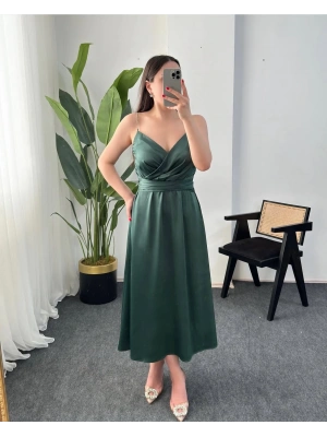 TAŞ ASKILI MİNT SATEN ELBİSE