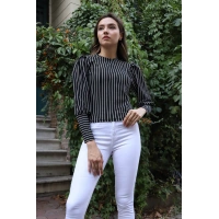 Tasarım Kollu Bluz - SİYAH