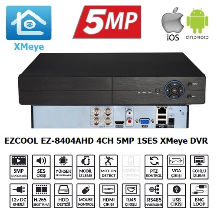 EZCOOL EZ-8404AHD 4KANAL 5MP 1SES 1HDD XMEYE XVR