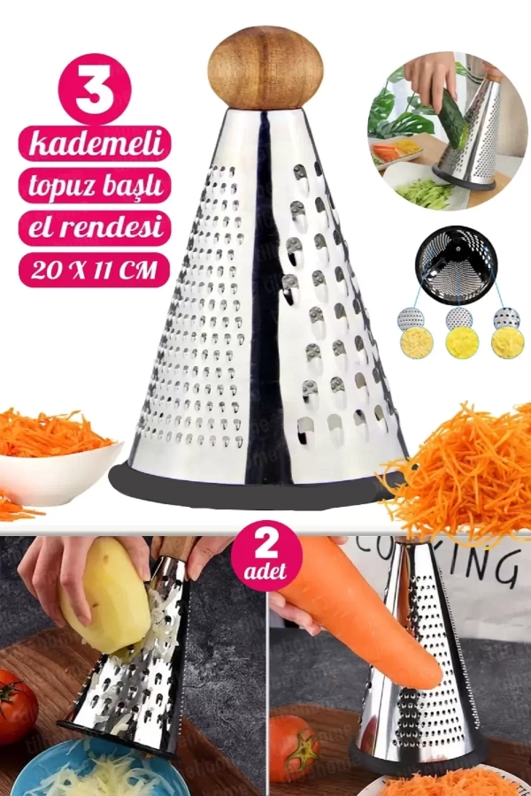 2 Adet 3 Başlı Çelik Rende Sarımsak Patates Sebze Doğrayıcı Rende