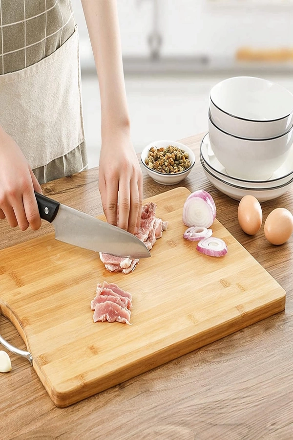 3lü Bambu Kesim Panosu Lüx Üç Boy Çelik Saplı Peynir Servis Sunum Tepsi