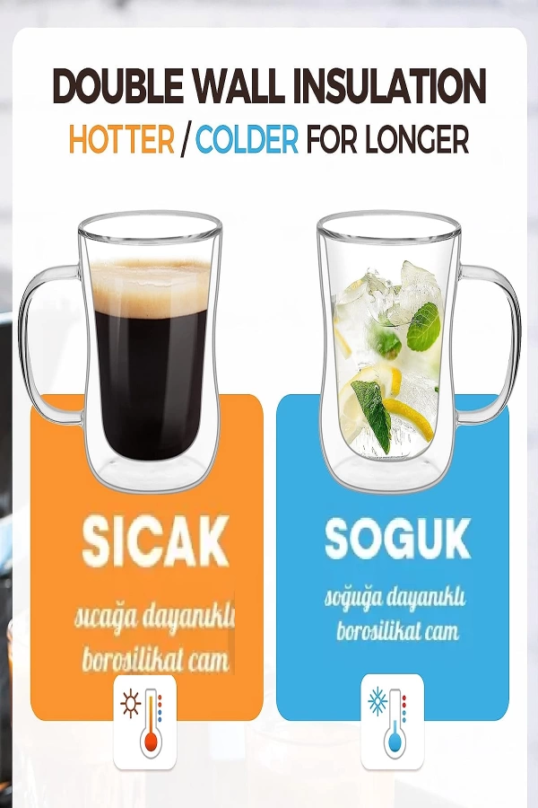 4lü Çift Cidarlı Bardak 220 ml Retro Çay Fincanı Kahve Sunum Bardağı
