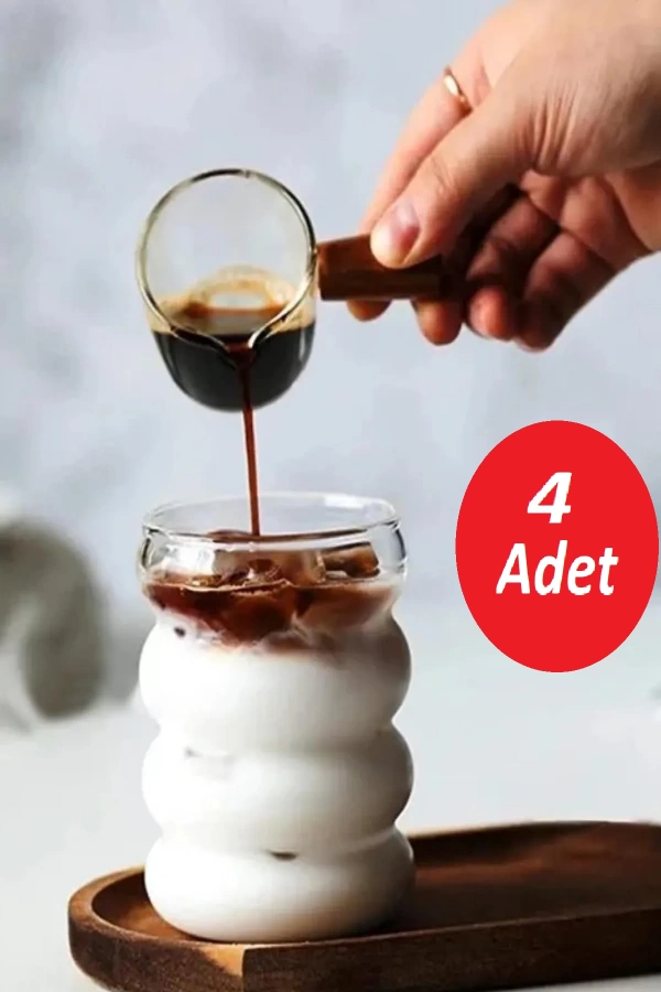 4lü Isıya Dayanıklı Borosilikat Şeritli Cam Bardak Dalgalı Kahve Sunum