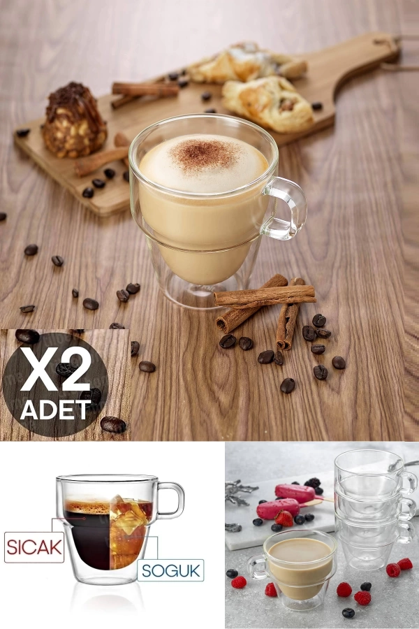 Çift Cidarlı Bardak 2 Kat Still Kahve Çay Fincanı Süt Kahve Isıya Dayanıklı